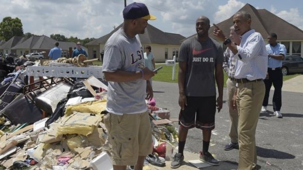 Obama visits with residents of Louisiana (Source: BBC)