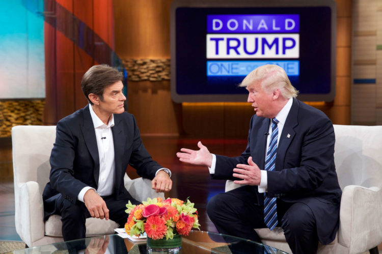 Donald Trump on the show, Dr. Oz, where he gave an interview of sorts concerning his health. (Source: Anders Krusberg/ Sony Pictures Television)